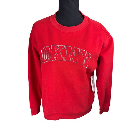 DKNY Women's Varsity Rhinestone-Logo Crewneck Fleece Sweatshirt NWT RED SIZE XS - Picture 4 of 10